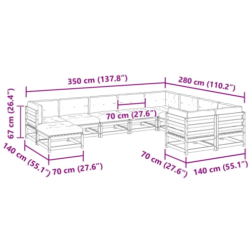 vidaXL 10 Piece Garden Sofa Set with Cushions Wax Brown Solid Wood Pine