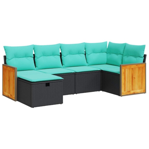 vidaXL 6 Piece Garden Sofa Set with Cushions Black Poly Rattan