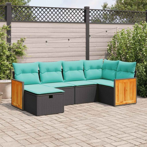 vidaXL 6 Piece Garden Sofa Set with Cushions Black Poly Rattan