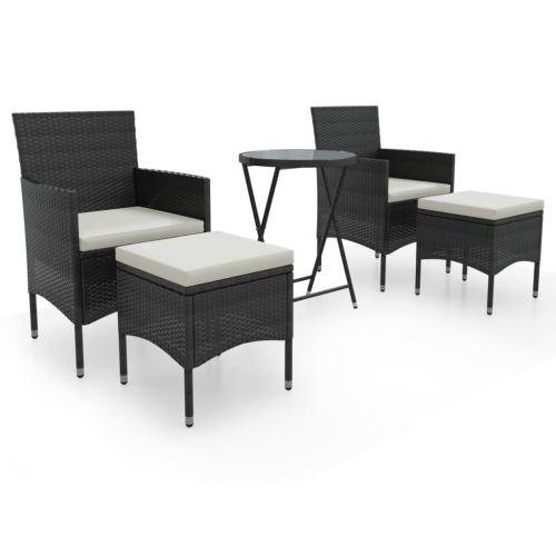 VIDAXL  5 Piece Garden Bistro Set Poly Rattan And Tempered Glass In Black