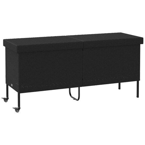 Image 1 of 10.. vidaXL Garden Storage Box with Wheels Black 160x55x75 cm Poly Rattan