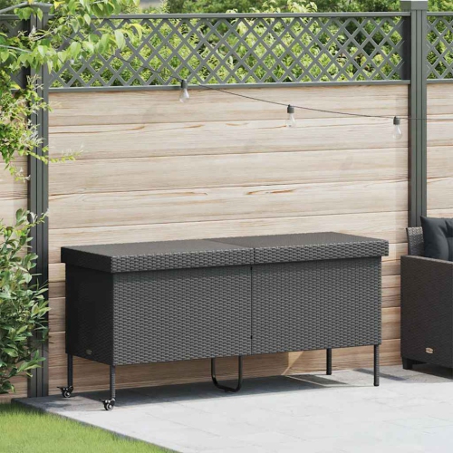 vidaXL Garden Storage Box with Wheels Black 160x55x75 cm Poly Rattan