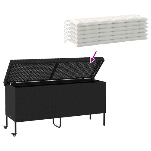 vidaXL Garden Storage Box with Wheels Black 160x55x75 cm Poly Rattan