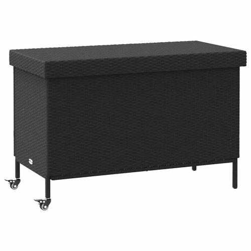 Image 1 of 10.. vidaXL Garden Storage Box with Wheels Black 110x55x73 cm Poly Rattan