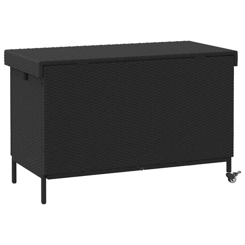 vidaXL Garden Storage Box with Wheels Black 110x55x73 cm Poly Rattan