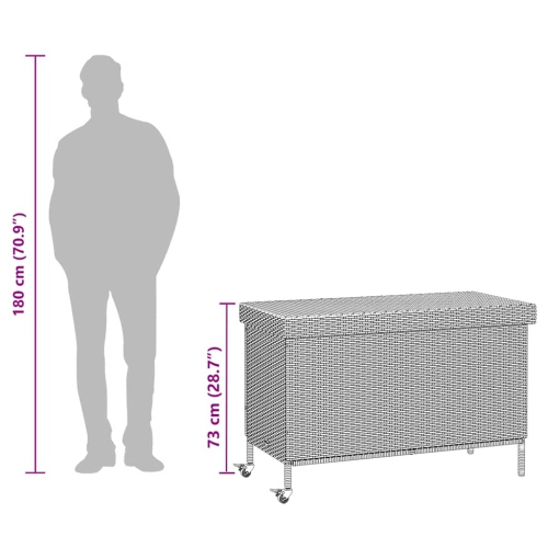 vidaXL Garden Storage Box with Wheels Black 110x55x73 cm Poly Rattan