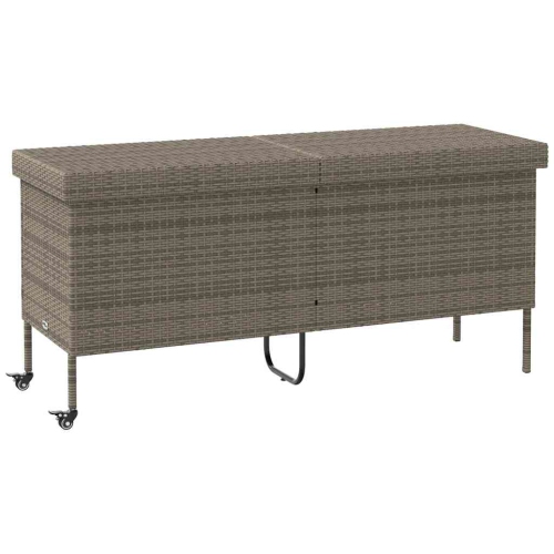 Image 1 of 10.. vidaXL Garden Storage Box with Wheels Grey 160x55x75 cm Poly Rattan