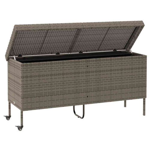 vidaXL Garden Storage Box with Wheels Grey 160x55x75 cm Poly Rattan