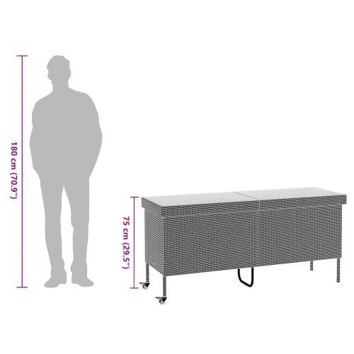 vidaXL Garden Storage Box with Wheels Grey 160x55x75 cm Poly Rattan