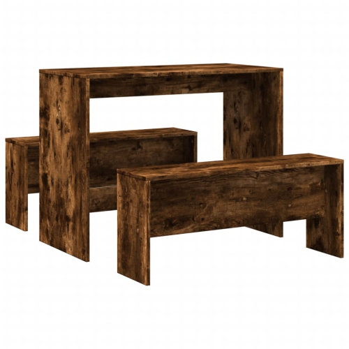 VIDAXL  3 Piece Dining Table And Bench Set Smoked Oak Engineered Wood