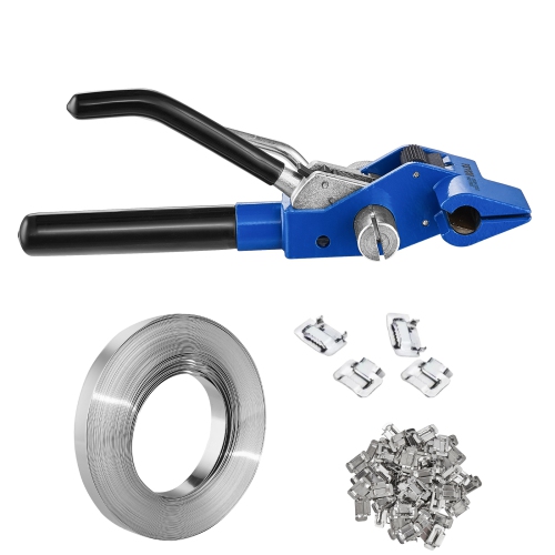 VEVOR 100 ft Length Banding Strapping Kit with Strapping Tensioner Tool, 304 Stainless Steel Banding, 100 Metal Seals, Pallet Packaging Strapping