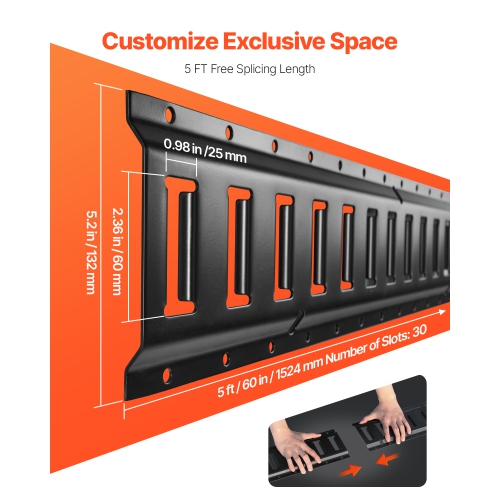 VEVOR 4 Pack E Track Tie Down Rail Kit, 5' Steel Rails, Secure Cargo & Heavy Loads Up to 2000 lbs, Heavy Duty Etrack Rails with Screws for Garages,