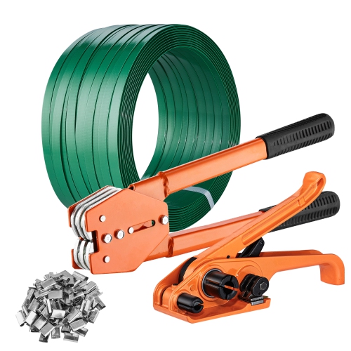 VEVOR Banding Strapping Kit with Strapping Tensioner Tool, Banding Sealer Tool, 1000 ft Length PET Band, 300 Metal Seals, Pallet Packaging Strapping