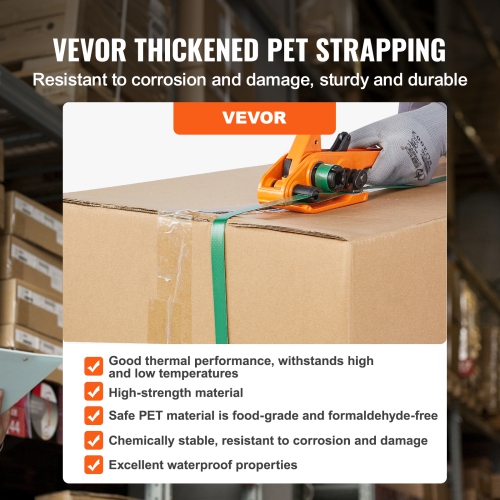 VEVOR Banding Strapping Kit with Strapping Tensioner Tool, Banding Sealer Tool, 1000 ft Length PET Band, 300 Metal Seals, Pallet Packaging Strapping