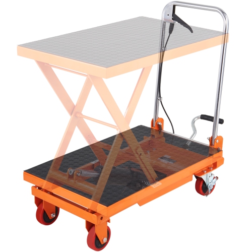 VEVOR Hydraulic Lift Table Cart, 330lbs Capacity 28.5" Lifting Height, Manual Single Scissor Lift Table with 4 Wheels and Non-slip Pad,Hydraulic