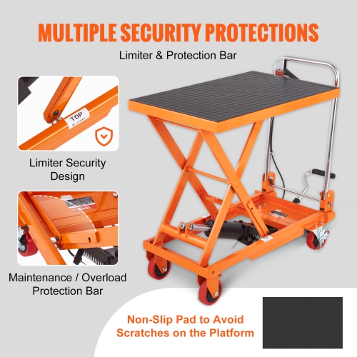 VEVOR Hydraulic Lift Table Cart, 330lbs Capacity 28.5" Lifting Height, Manual Single Scissor Lift Table with 4 Wheels and Non-slip Pad,Hydraulic