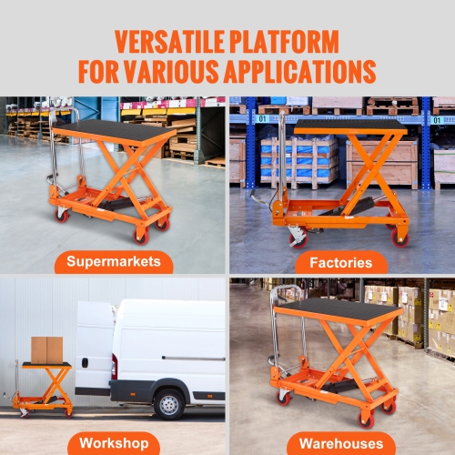 VEVOR Hydraulic Lift Table Cart, 330lbs Capacity 28.5" Lifting Height, Manual Single Scissor Lift Table with 4 Wheels and Non-slip Pad,Hydraulic