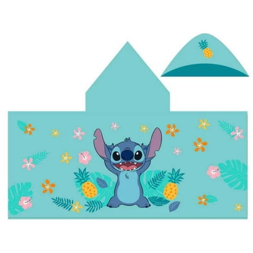 Lo & Stitch – Serviette à capuchon ananas et fleurs pour enfants – Motif de personnages, 100 % coton, serviette de bain douce absorbante,