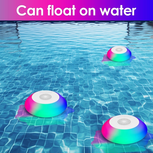 Wireless Floating Speaker Stereo, IPX7 Waterproof Shower Bluetooth Speaker with RGB Lighting, for Home Shower, Outdoor Pool