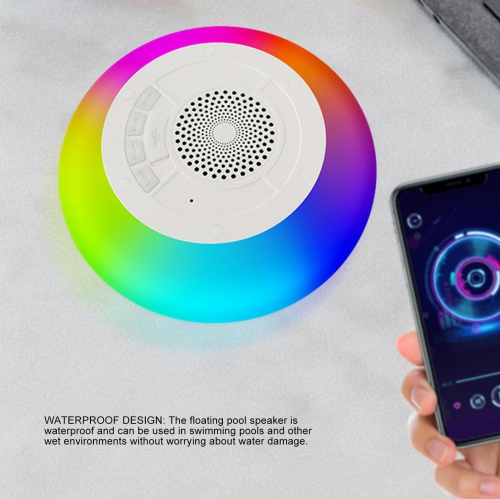 Wireless Floating Speaker Stereo, IPX7 Waterproof Shower Bluetooth Speaker with RGB Lighting, for Home Shower, Outdoor Pool