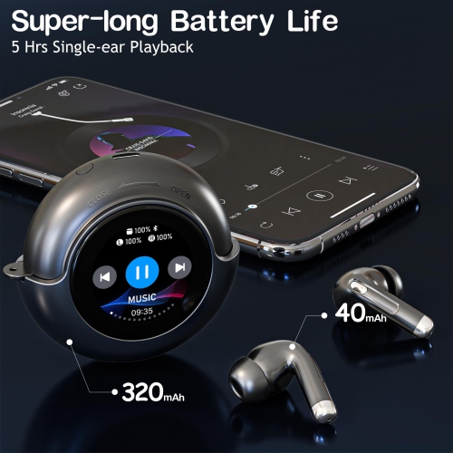Earbuds with Smart Touch Screen Housing Bluetooth Headset 5.4 Touch Smart Screen ENC Call Noise Earbuds