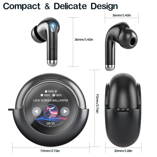 Earbuds with Smart Touch Screen Housing Bluetooth Headset 5.4 Touch Smart Screen ENC Call Noise Earbuds
