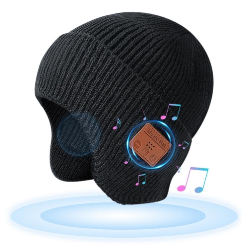 Bonnet Bluetooth unisexe, casquette en tricot musical améliorée avec écouteurs et micro, casquette hivernale à rabat d'oreille chaud pour hommes