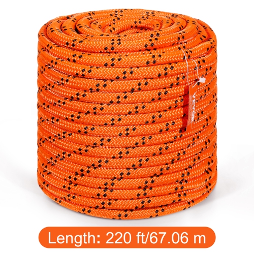 VEVOR 3/4 in x 220 ft Double Braided Polyester Rope, 24 Strands, 12700 LBS Breaking Strength Outdoor Rope, Arborist Rigging Rope for Rock Hiking