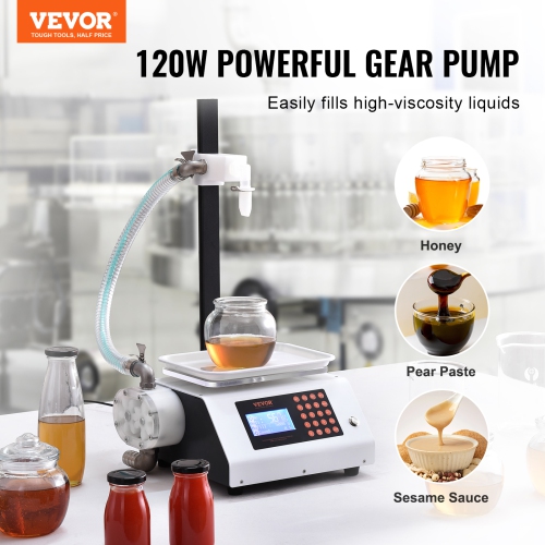 VEVOR Liquid Filling Machine, 50-5000g Weighing Capacity, Automatic Bottle Filler Machine Bottling Machine Gear Pump Digital Control for Honey, Oil,
