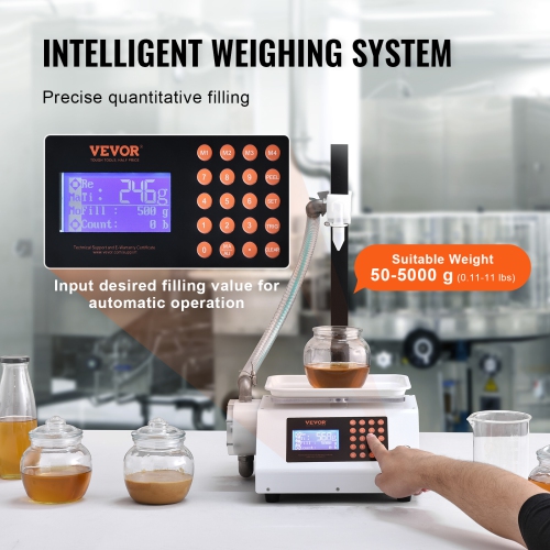 VEVOR Liquid Filling Machine, 50-5000g Weighing Capacity, Automatic Bottle Filler Machine Bottling Machine Gear Pump Digital Control for Honey, Oil,
