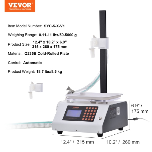 VEVOR Liquid Filling Machine, 50-5000g Weighing Capacity, Automatic Bottle Filler Machine Bottling Machine Gear Pump Digital Control for Honey, Oil,