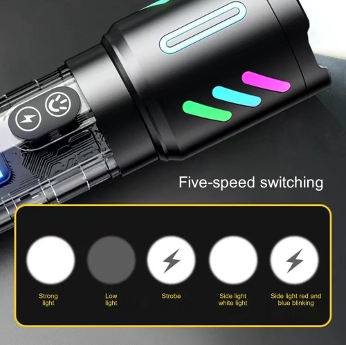 Outdoor USB Flashlight,Rechargeable USB Flashlight Handheld Torch Indoor Outdoor Night Lighting Flashlight with Five Modes