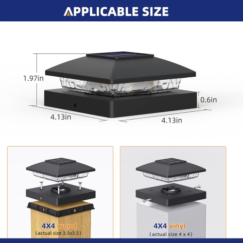 6 Packs Solar Post Cap Lights,4x4 Post Solar Lights Warm White Outdoor Waterproof Garden Patio Fence Deck Decor,Solar Fence Post Lights