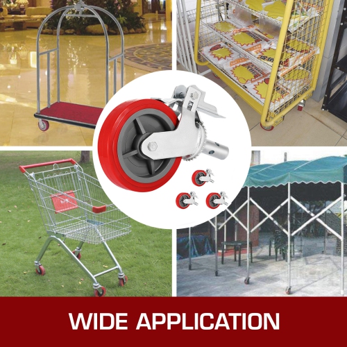 VEVOR Scaffolding Wheels Set of 4, 8" Scaffolding Casters Heavy Duty, 3200 Lbs Per Set - Locking Stem Casters with Brake, Red Polyurethane -