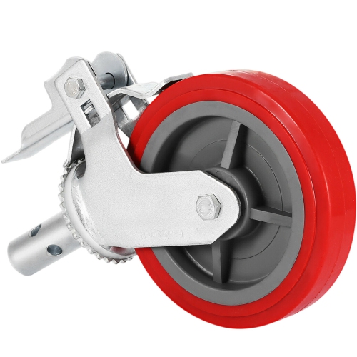 VEVOR Scaffolding Wheels Set of 4, 8" Scaffolding Casters Heavy Duty, 3200 Lbs Per Set - Locking Stem Casters with Brake, Red Polyurethane -
