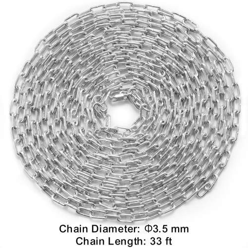 VEVOR 1/8" x 33' Proof Coil Chain, 350 lbs Safe Working Load, Zinc Plated Proof Tested Coil Chain with Two Quick Links, Galvanized Carbon Steel Link