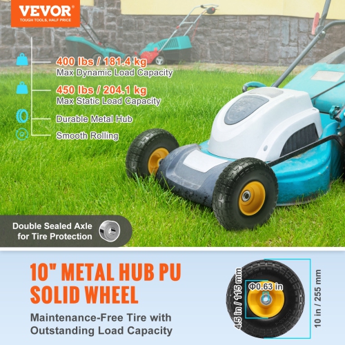 VEVOR 10" Solid PU Run-Flat Tire Wheel, 2-Pack, 400lbs Dynamic Load, 450 lbs Static Load, Flat Free Tubeless Tires and Wheels for Hand Truck, Utility