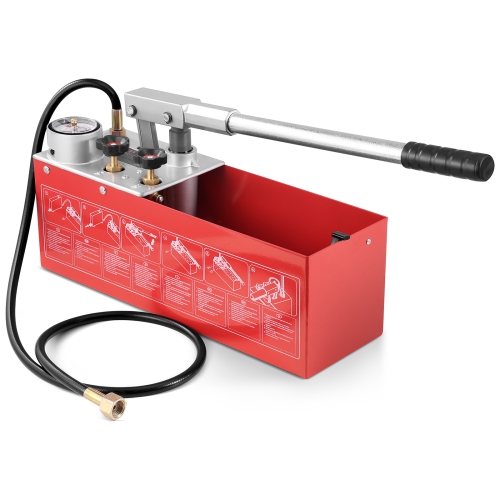 VEVOR  Max 25 Bar/362 Psi, Hydrostatic Test Pump, Dual Valve Hydraulic Manual Water Pressure Tester Kit w Gauge 2.8 Gal Water Tank, 4.6 Ft Hose w