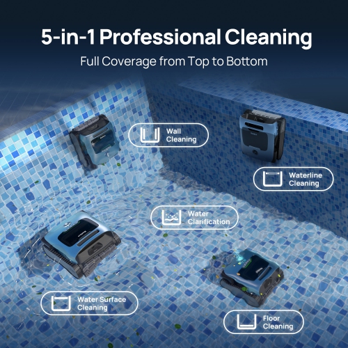 Beatbot A100 Pro - Cordless Robotic Pool Cleaner, 5 in 1 Cleaning, Clarification, Surface, Waterline, Floor, Walls, Intelligent Surface Parking -