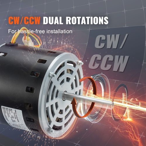 Moteur de soufflante de fournaise VEVOR 1/2 HP, 208/230 V 2,7 A, 5 vitesses 1075&nbsp;tr/min, rotation CW/CCW, arbre de 3,4&nbsp;po de longueur à