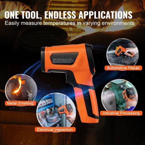 VEVOR -40~2732°F Infrared Thermometer, Dual Laser Temperature Gun Non-Contact, IR Heat Temperature Gun with Emissivity for Metal