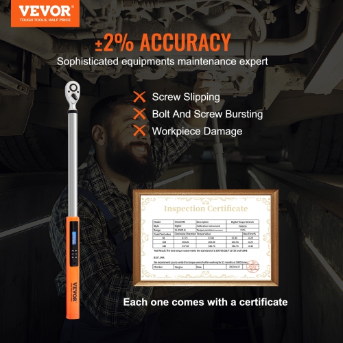 VEVOR 1/2" Drive Digital Electronic Torque Wrench, Torque Wrench Kit 25-250ft.lb/34-340n.m Torque Range Accurate to ±2%, 3-Mode Torque Wrench Set