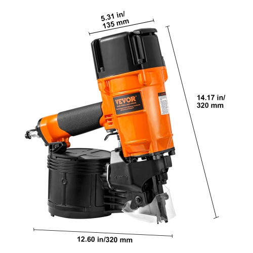 VEVOR CN83N Coil Siding/Framing Nailer, 2" to 3-1/4" 15 Degree Pneumatic Siding Nail Gun with Depth Adjustment, 70-120PSI Air Coil Nailer for