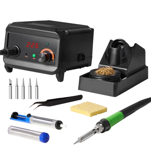 VEVOR  75W Digital Display Soldering Station Kit, 122°F- 932°F Temp Control & Built-In Transformer, Auto Standby & Sleep Mode, \w 5 Soldering Tips