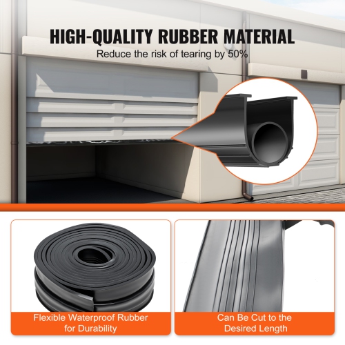 VEVOR 5/16 inch T-ends and 3 3/4 inch Width Garage Door Seals Bottom Rubber, U Shape +O Ring Garage Door Weather Stripping, Threshold Buffering