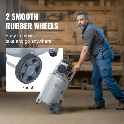 VEVOR 13 Gallon Air Compressor, 2HP 4.6 SCFM@90PSI Oil Free Tank, 66dB Ultra-Quiet Compressor for Tire Inflation,Auto Repair,Woodwork Nailing, Spray