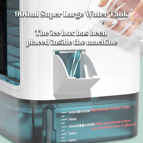 Portable Air Fan 900ml Tank, with Ice Box, 3 in 1 Air Cooler Fan 2 Misting Modes, Colorful LED Portable Air Fan