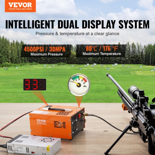 VEVOR 4500PSI/30Mpa Portable PCP Airgun Compressor with External Converter, DC12V, AC115V | Oil & Water-Free | Manual-Stop Air Rifle, Paintball and
