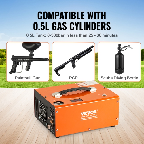 VEVOR 4500PSI/30Mpa Portable PCP Airgun Compressor with External Converter, DC12V, AC115V | Oil & Water-Free | Manual-Stop Air Rifle, Paintball and