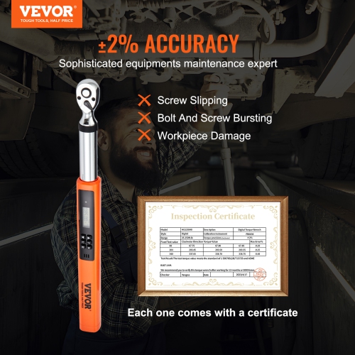 VEVOR 3.7-37ft.lb/5-50n.m 3/8" Drive Electronic Digital Torque Wrench, Torque Wrench Kit Torque Range Accurate to ±2%, 3-Mode Adjustable Torque